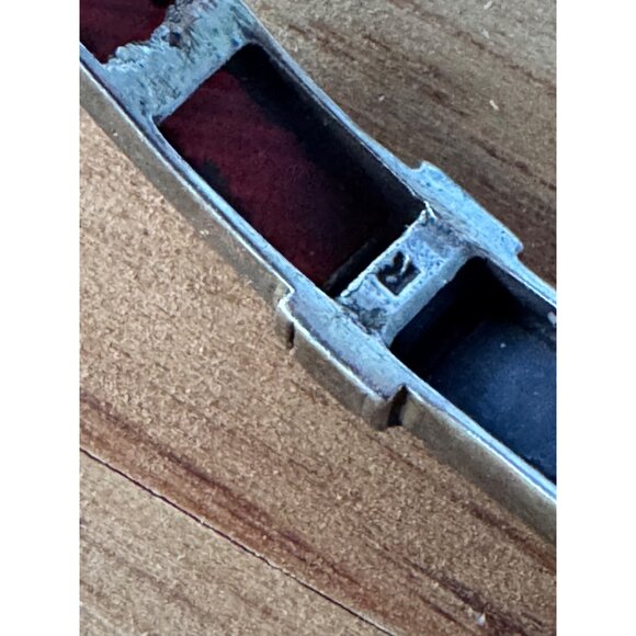 Silver Bangle Bracelet Red Green Stone Inlays & Safety Chain - Picture 8 of 10